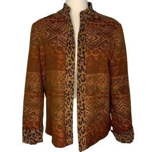 Vintage Coldwater Creek Jacquard Jacket M Petite Animal Print Open Front Cuffed